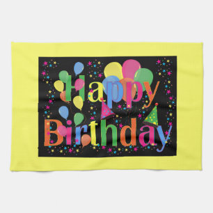 Personalise Name Birthday Party Celebration Art Tea Towel