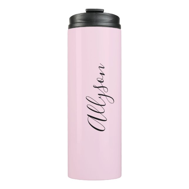 Personalise Name Black Script Vertical, Pale Pink Thermal Tumbler (Front)