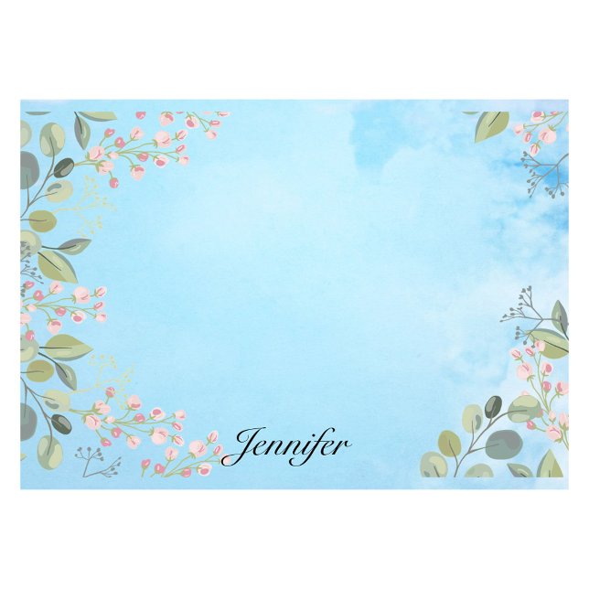 Personalise Name Blue Sky Simple Floral Border Post-it Notes (Creator Uploaded)