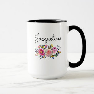 Personalise Name Blush Peonies Floral Bouquet Gift Mug