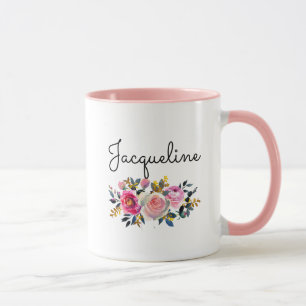 Personalise Name Blush Peonies Floral Bouquet Gift Mug
