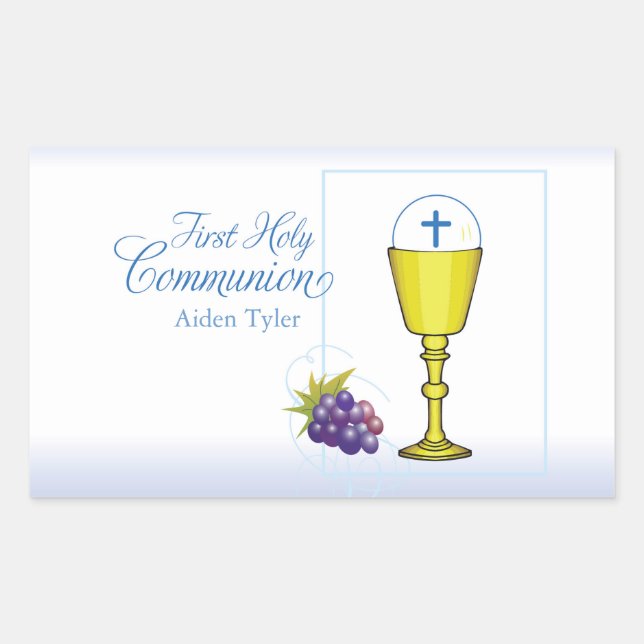 Personalise Name Boy First Communion Chalice, Host Rectangular Sticker (Front)