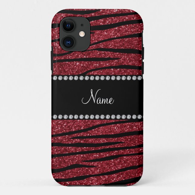 Personalise name burgundy glitter zebra stripes Case-Mate iPhone case (Back)