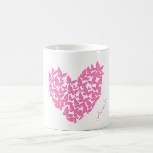 personalise name butterfly heart pink mug