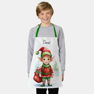 Personalise Name Christmas elf with sack of gifts Apron