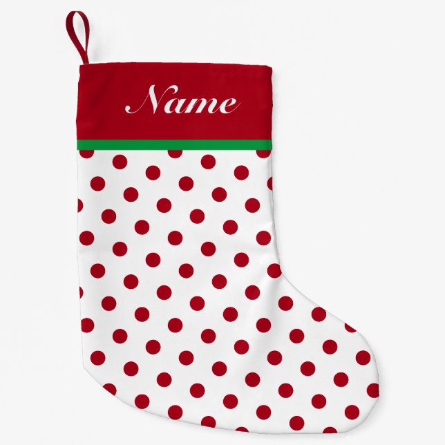 Personalise Name Christmas Stocking Red Polka Dots (Front)