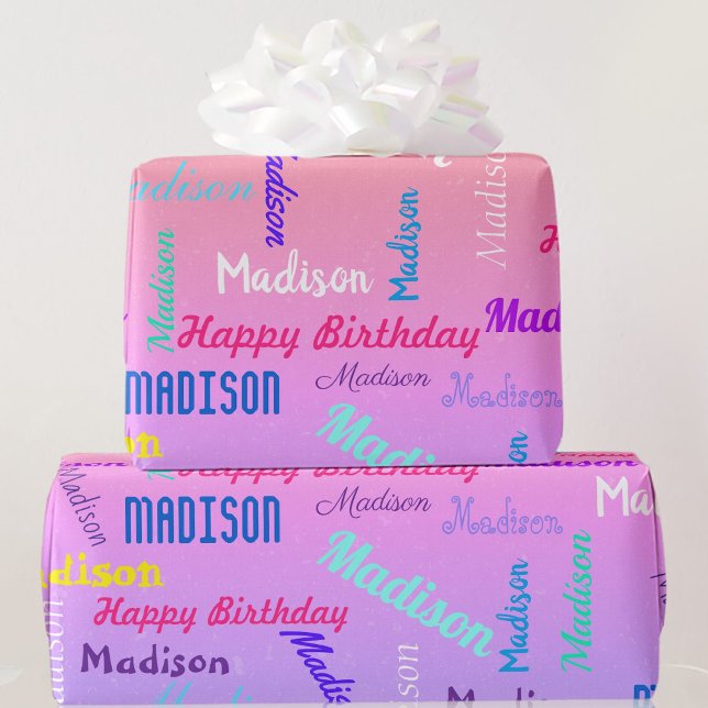 Personalise Name Colourful Birthday Party Gift Wrapping Paper (Creator Uploaded)