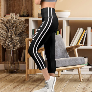 Personalise Name Custom White Black Cat Mum Funny Capri Leggings