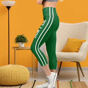 Personalise Name Custom White Forest Green Cat Mum Capri Leggings