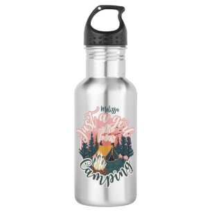 Personalise name cute aesthetic girl camping 532 ml water bottle