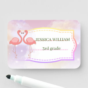 Personalise Name Cute Flamingo, Back To School  Tag
