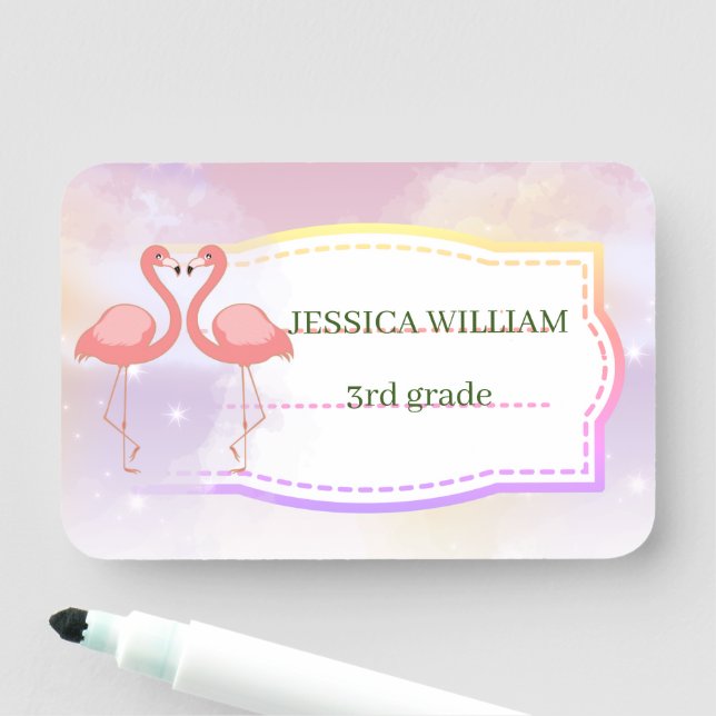 Personalise Name Cute Flamingo, Back To School  Tag (In Situ)