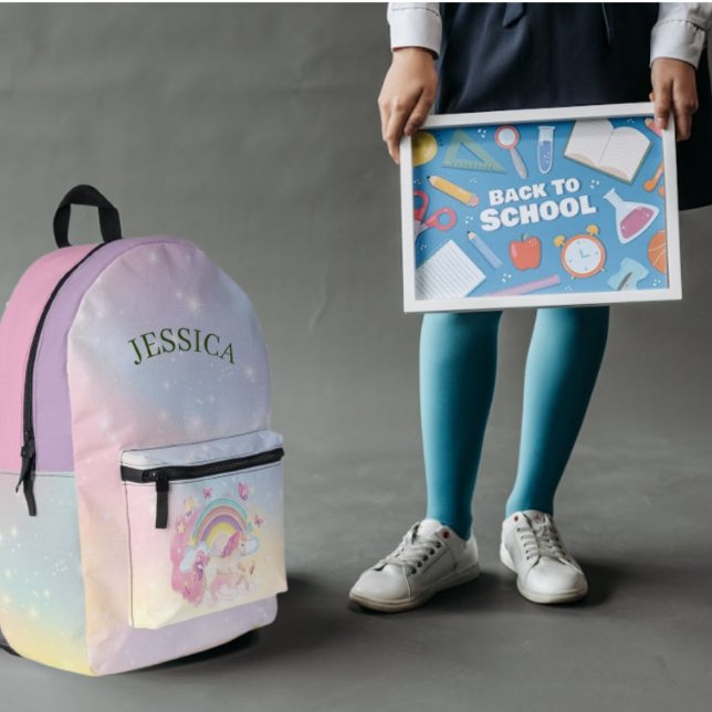 Personalise Name Cute unicorn, Back To School  Nam Printed Backpack (Creator Uploaded)