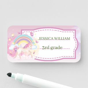Personalise Name Cute unicorn, Back To School  Nam Tag