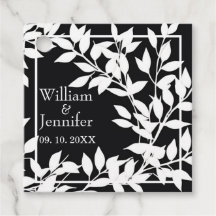 Personalise Name, Date Elegant Black & White leave