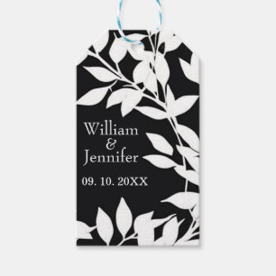 Personalise Name, Date Elegant Black & White leave Gift Tags