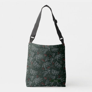 Personalise Name Deep Forest Green Leaves Crossbody Bag