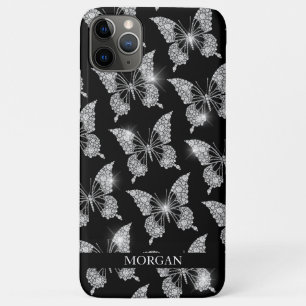 Personalise Name, Diamond Butterfly Pattern, Black Case-Mate iPhone Case