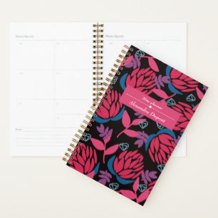 Personalise name floral roses black elegant chic planner