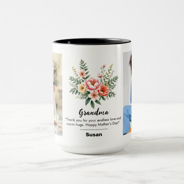 Personalise Name Florals Granma Gift Black Combo Mug (Center)