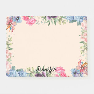 Personalise Name Flower Border Floral Post-it Notes