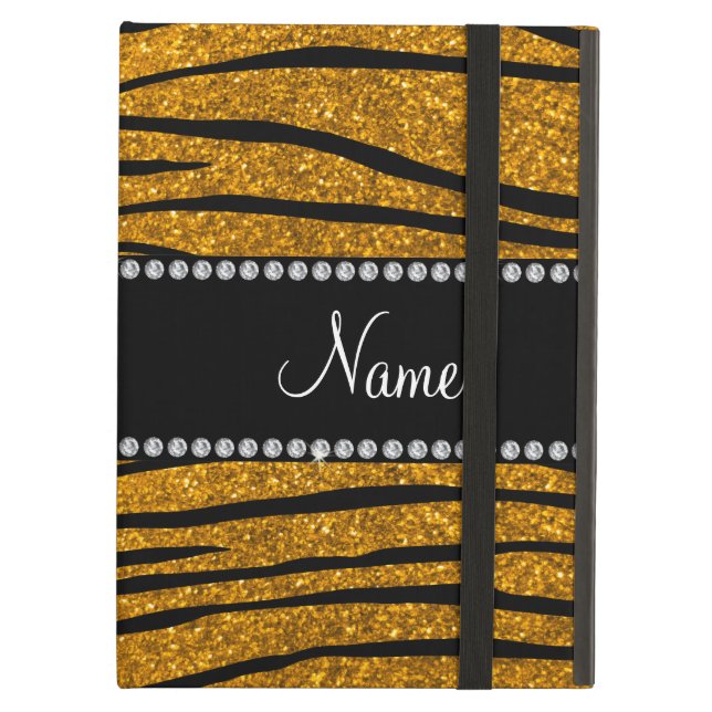 Personalise name gold glitter zebra stripes iPad air case (Front Closed)