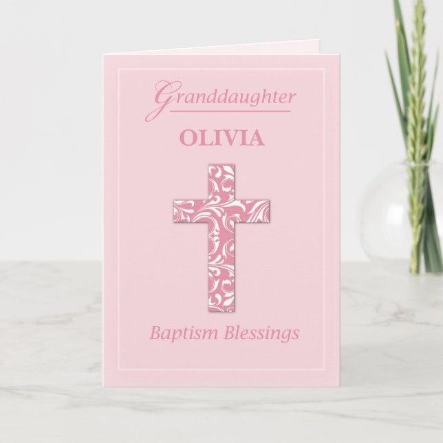 Personalise Name Granddaughter Baptism Pink Girl  Card (Front)