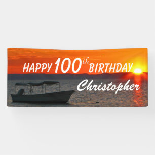 Personalise Name Happy 100th Birthday Fishing Boat Banner