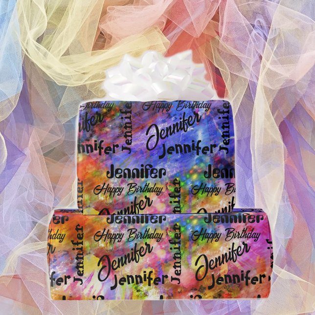 Personalise Name Happy Birthday Colour Splash Wrapping Paper (Creator Uploaded)