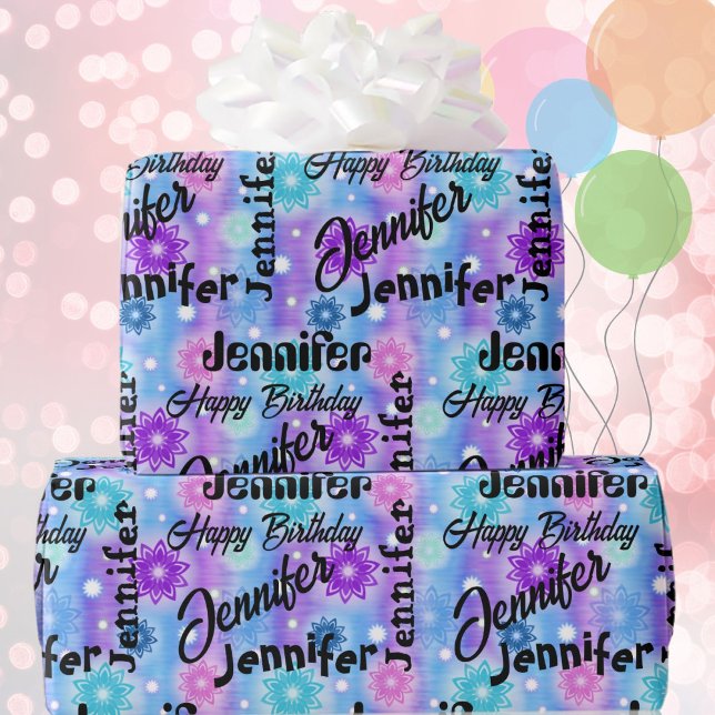 Personalise Name Happy Birthday Pink Blue Lavender Wrapping Paper (Creator Uploaded)