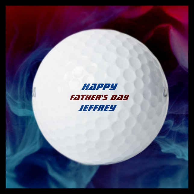 Personalise Name Happy Father's Day Blue Burgundy Golf Balls (Creator Uploaded)