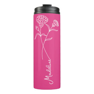 Personalise Name, January Birth Flower Pink Thermal Tumbler