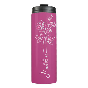 Personalise Name June Birth Flower Very Berry Thermal Tumbler