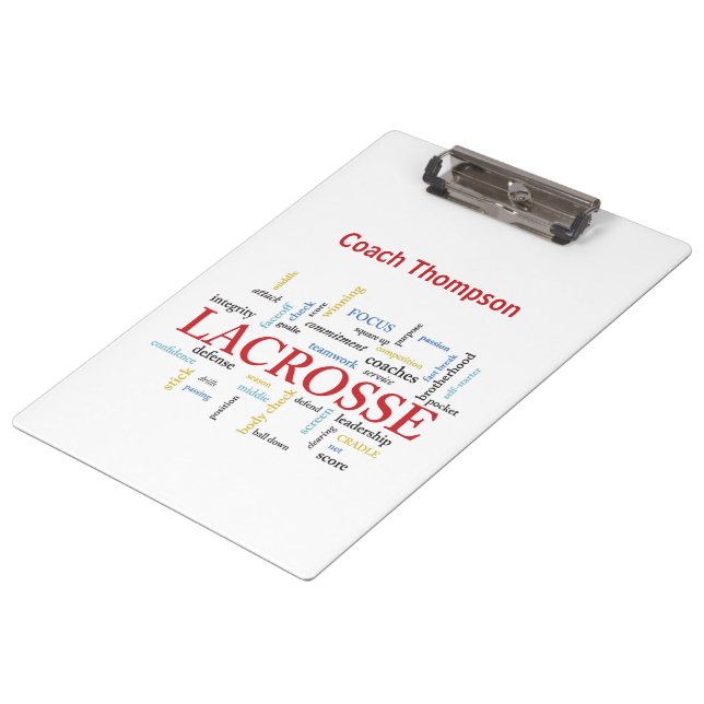 Personalise Name Lacrosse Coach Thanks Words Clipboard (Angled)