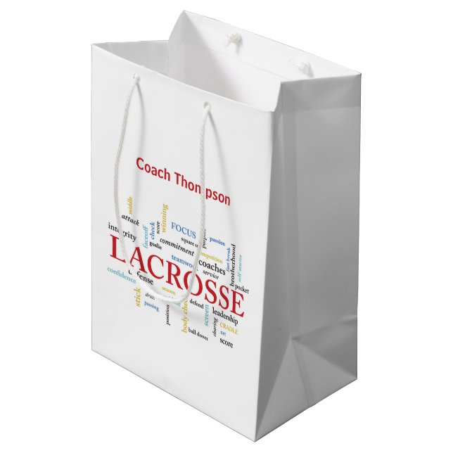 Personalise Name Lacrosse Coach Thanks Words Medium Gift Bag (Front Angled)