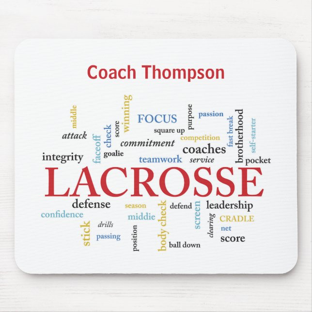 Personalise Name Lacrosse Coach Thanks Words Mouse Pad (Front)