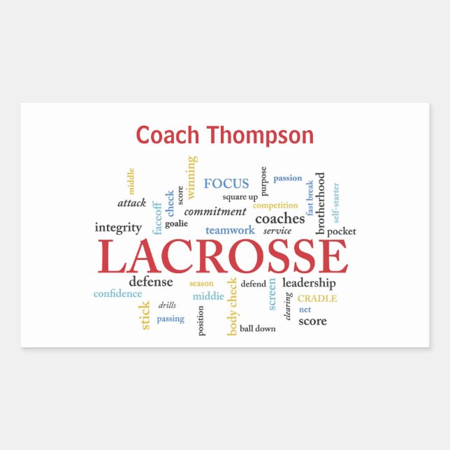 Personalise Name Lacrosse Coach Thanks Words Rectangular Sticker (Front)