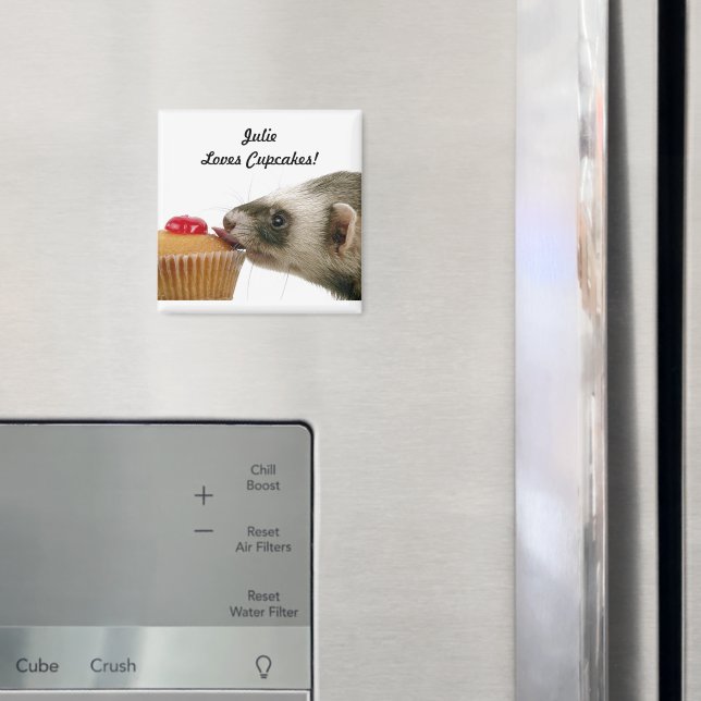 Personalise Name Loves Cupcakes Ferrets Magnet (In Situ (Fridge))