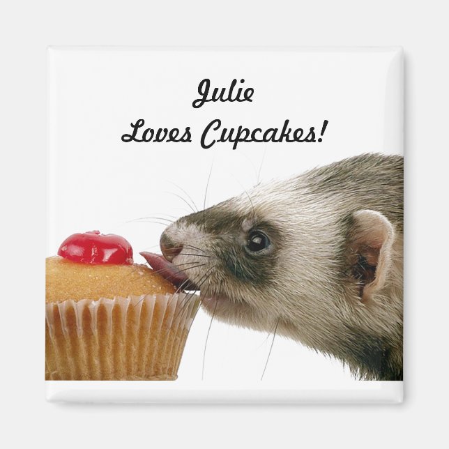 Personalise Name Loves Cupcakes Ferrets Magnet (Front)