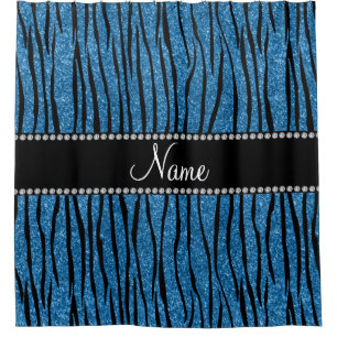 Personalise name misty blue glitter zebra stripes shower curtain