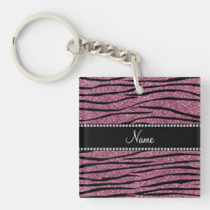 Personalise name misty pink glitter zebra stripes key ring