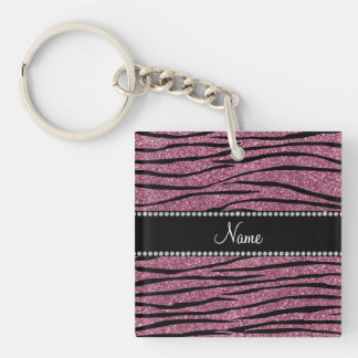 Personalise name misty pink glitter zebra stripes key ring