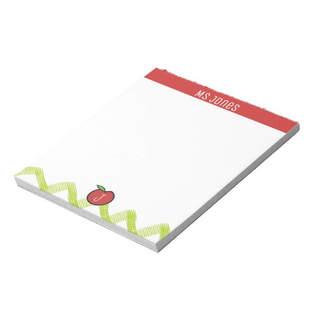 Personalise Name Monogram Apple Teacher Notepad (Rotated)