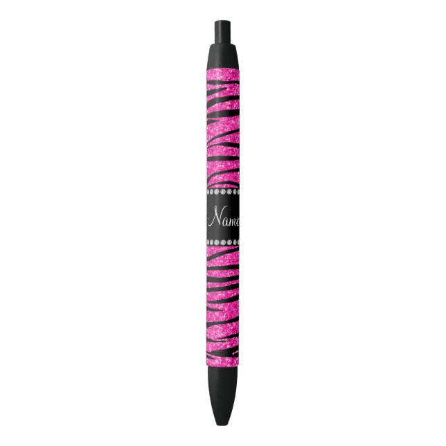 Personalise name neon hot pink glitter zebra black ink pen (Front Vertical)