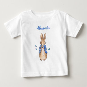 Personalise Name Peter the Rabbit blue butterflies Baby T-Shirt