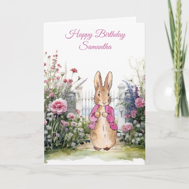 Personalise Name Peter the Rabbit Pink Jacket  Card (Front)