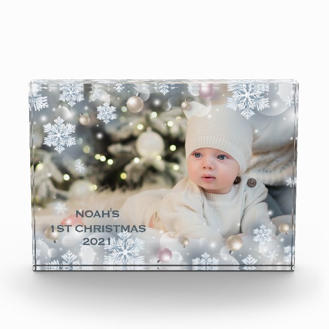 Personalise Name & Photo Baby's First Christmas 8  Block (Front)