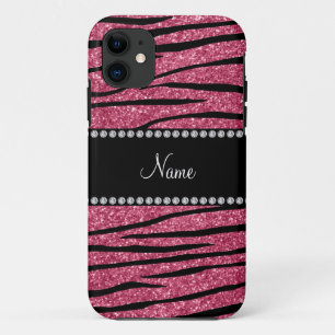 Personalise name pink glitter zebra stripes Case-Mate iPhone case