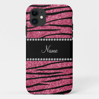 Personalise name pink glitter zebra stripes Case-Mate iPhone case