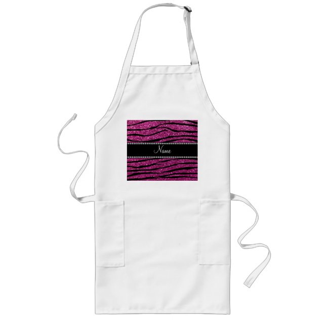 Personalise name pink glitter zebra stripes long apron (Front)